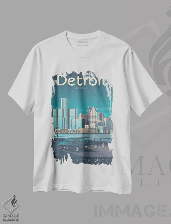 تیشرت سفید طرح دار تصویر سفر دیترویت میشیگان، هنر دیجیتال اثر اولا هوپ تراول پوسترز | فروشگاه ایماژ