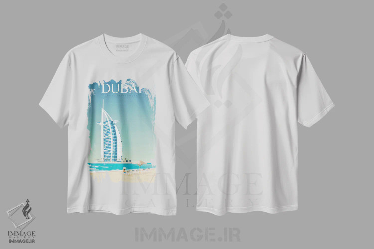 تیشرت سفید طرح دار تصویر سفر برج خلیفه دبی، هنر دیجیتال اثر اولا هوپ تراول پوسترز | immage.ir