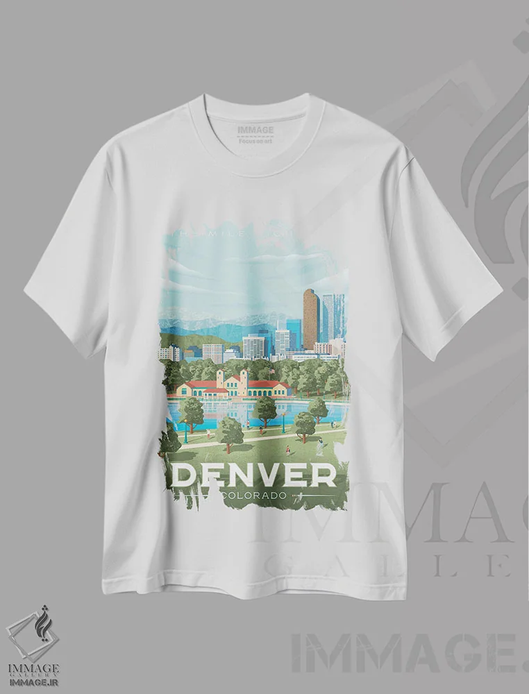 تیشرت سفید طرح دار تصویر سفر دنور کلرادو، هنر دیجیتال اثر اولا هوپ تراول پوسترز | immage.ir