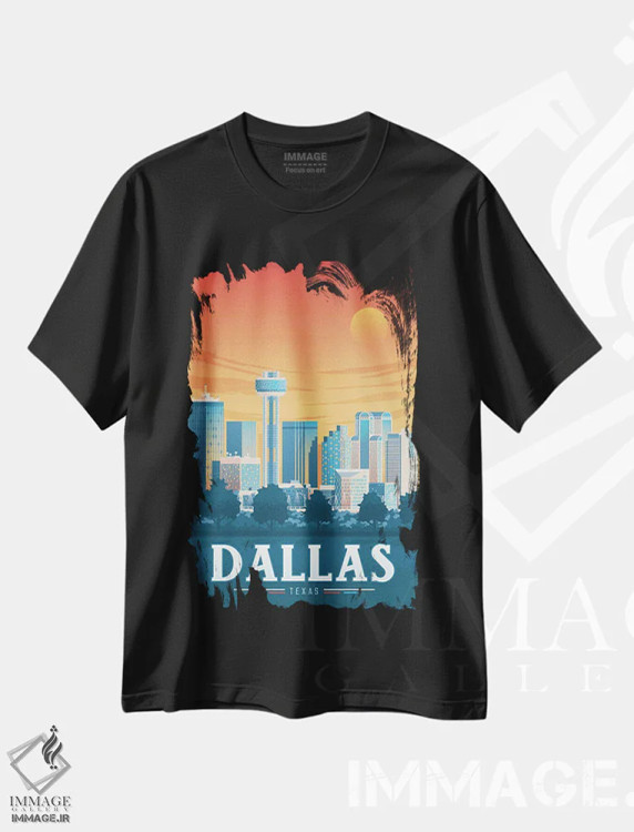 تیشرت مشکی طرح دار تصویر سفر دالاس تگزاس آمریکا، هنر دیجیتال اثر اولا هوپ تراول پوسترز | immage.ir