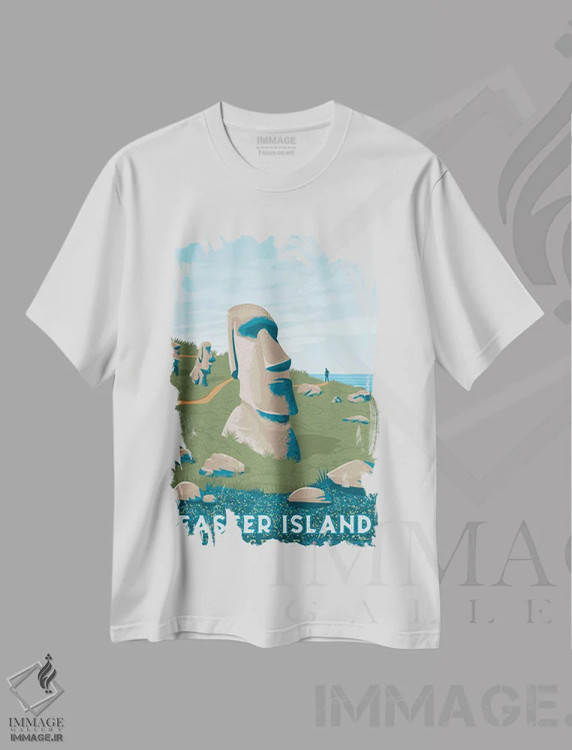 تیشرت سفید طرح دار جزیره ایستر شیلی، هنر دیجیتال اثر اولا هوپ تراول پوسترز | immage.ir