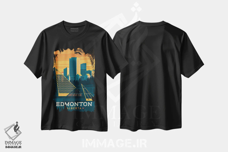 تیشرت مشکی طرح دار ادمونتون آلبرتا کانادا، هنر دیجیتال اثر اولا هوپ تراول پوسترز | immage.ir