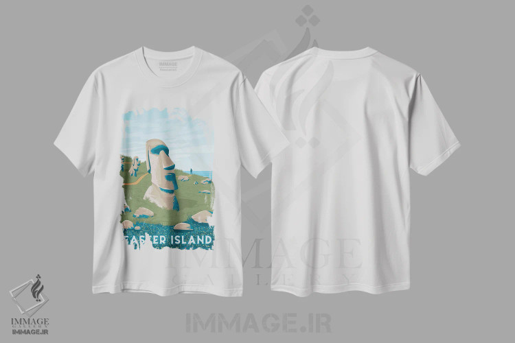 تیشرت سفید طرح دار جزیره ایستر شیلی، هنر دیجیتال اثر اولا هوپ تراول پوسترز | immage.ir