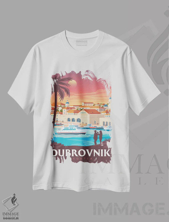 تیشرت سفید طرح دار دوبروونیک کرواسی، هنر دیجیتال اثر اولا هوپ تراول پوسترز | immage.ir