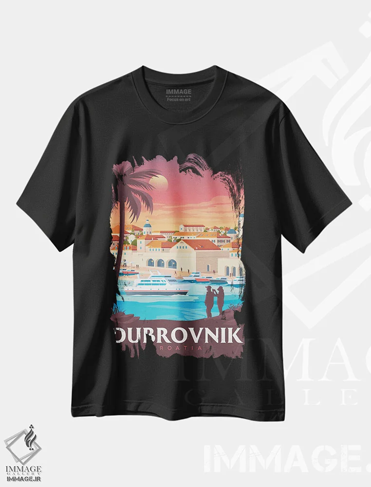 تیشرت مشکی طرح دار دوبروونیک کرواسی، هنر دیجیتال اثر اولا هوپ تراول پوسترز | فروشگاه ایماژ