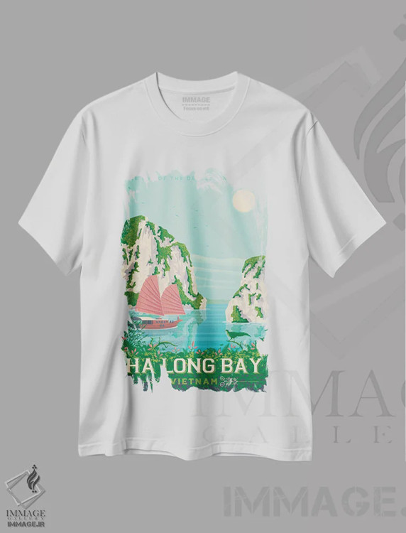 تیشرت سفید طرح دار خلیج هالونگ ویتنام، هنر دیجیتال اثر اولا هوپ تراول پوسترز | فروشگاه ایماژ