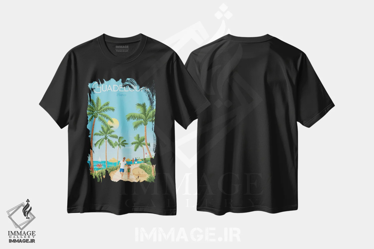 تیشرت مشکی طرح دار جزیره گوادلوپ فرانسه، هنر دیجیتال اثر اولا هوپ تراول پوسترز | فروشگاه ایماژ