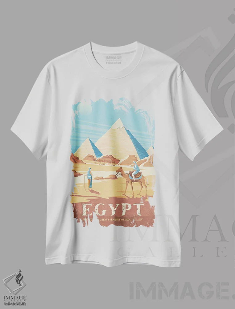 تیشرت سفید طرح دار مصر اهرام جیزه، هنر دیجیتال اثر اولا هوپ تراول پوسترز | فروشگاه ایماژ