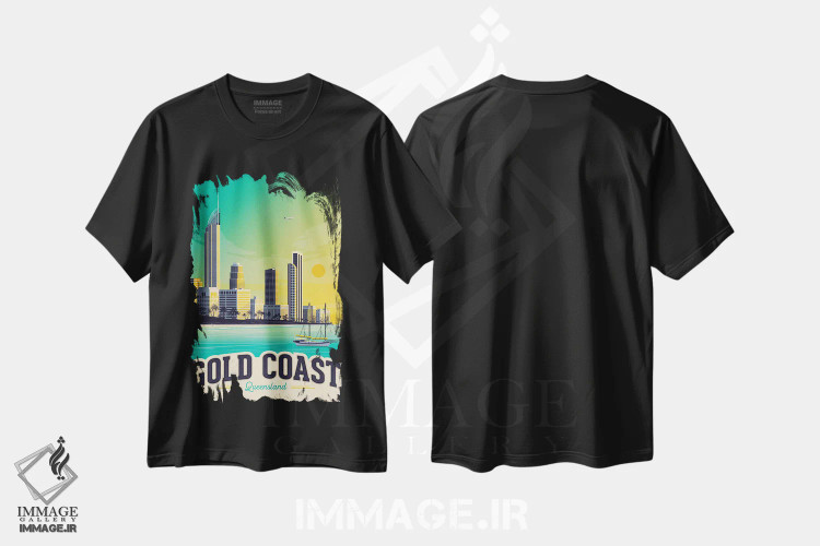 تیشرت مشکی طرح دار ساحل گلد کوست استرالیا، هنر دیجیتال اثر اولا هوپ تراول پوسترز | فروشگاه ایماژ