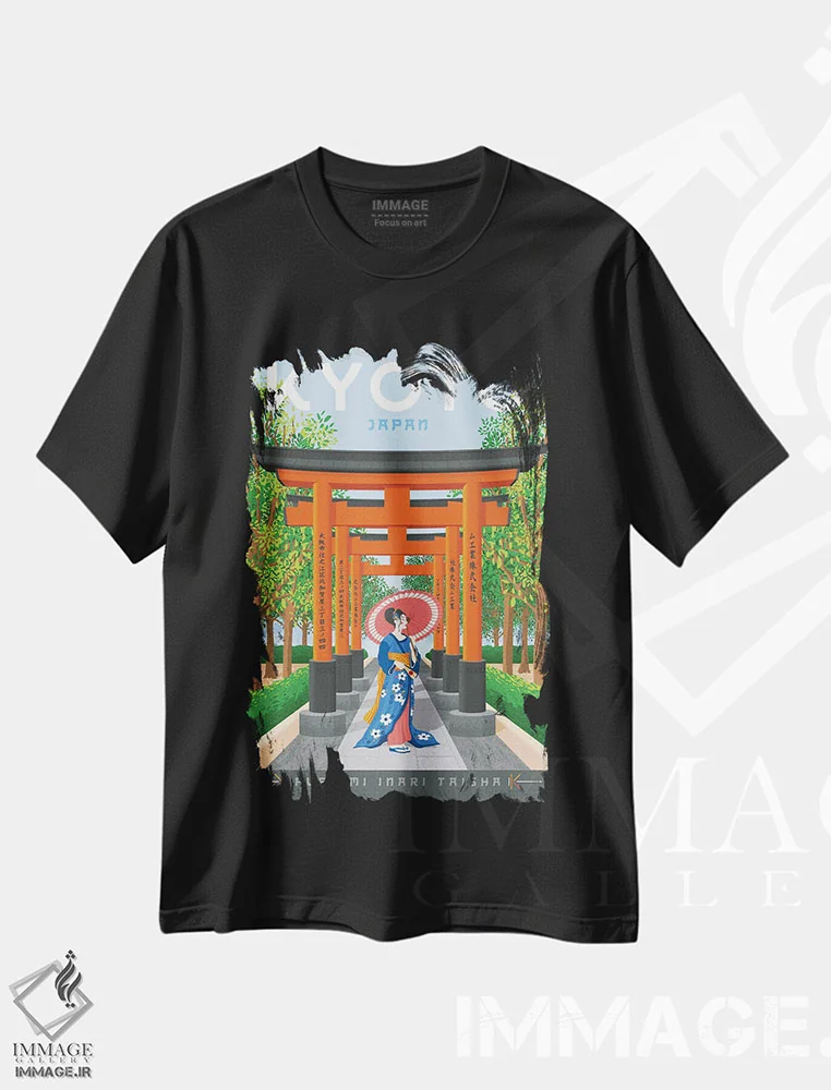 تیشرت مشکی طرح دار کیوتو ژاپن، هنر دیجیتال اثر اولا هوپ تراول پوسترز | فروشگاه ایماژ
