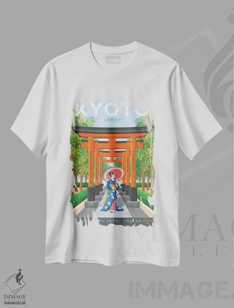 تیشرت سفید طرح دار کیوتو ژاپن، هنر دیجیتال اثر اولا هوپ تراول پوسترز | immage.ir