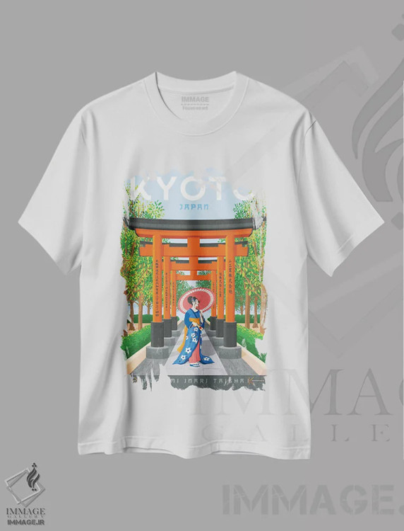 تیشرت سفید طرح دار کیوتو ژاپن، هنر دیجیتال اثر اولا هوپ تراول پوسترز | immage.ir