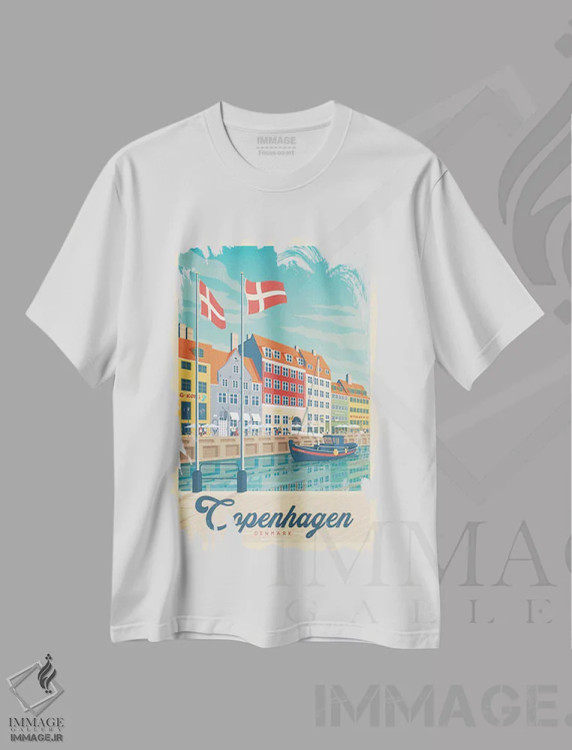 تیشرت سفید طرح دار کپنهاگ دانمارک، تزئینی اثر اولا هوپ تراول پوسترز | immage.ir