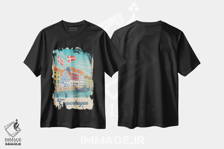 تیشرت مشکی طرح دار کپنهاگ دانمارک، تزئینی اثر اولا هوپ تراول پوسترز | فروشگاه ایماژ
