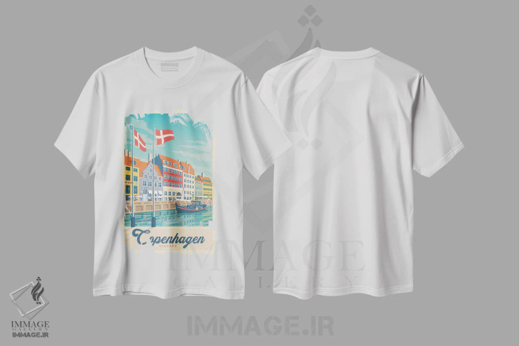 تیشرت سفید طرح دار کپنهاگ دانمارک، تزئینی اثر اولا هوپ تراول پوسترز | immage.ir