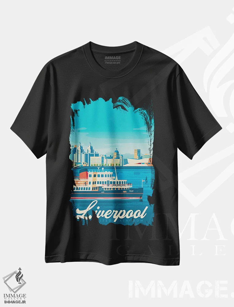 تیشرت مشکی طرح دار لیورپول انگلستان، هنر دیجیتال اثر اولا هوپ تراول پوسترز | فروشگاه ایماژ