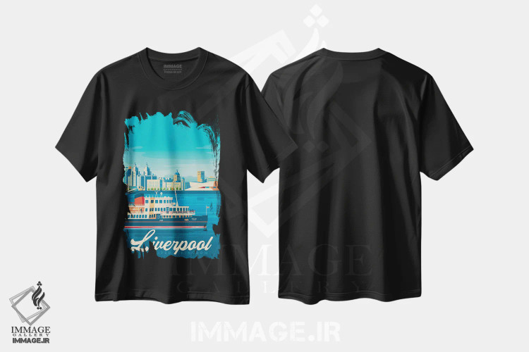 تیشرت مشکی طرح دار لیورپول انگلستان، هنر دیجیتال اثر اولا هوپ تراول پوسترز | فروشگاه ایماژ
