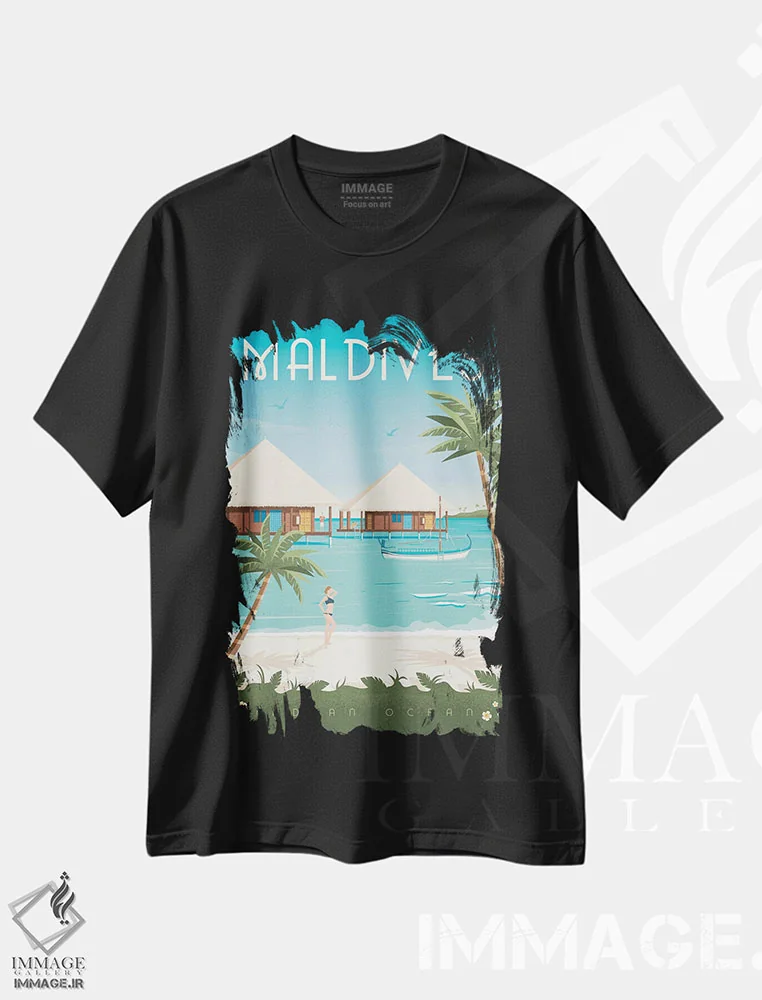 تیشرت مشکی طرح دار جزایر مالدیو آسیا، هنر دیجیتال اثر اولا هوپ تراول پوسترز | فروشگاه ایماژ