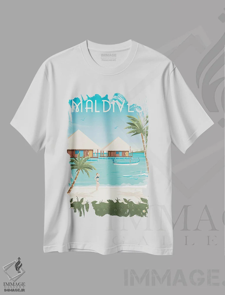 تیشرت سفید طرح دار جزایر مالدیو آسیا، هنر دیجیتال اثر اولا هوپ تراول پوسترز | immage.ir