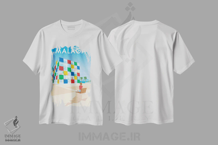 تیشرت سفید طرح دار مالاگا آندلس اسپانیا، هنر دیجیتال اثر اولا هوپ تراول پوسترز | فروشگاه ایماژ