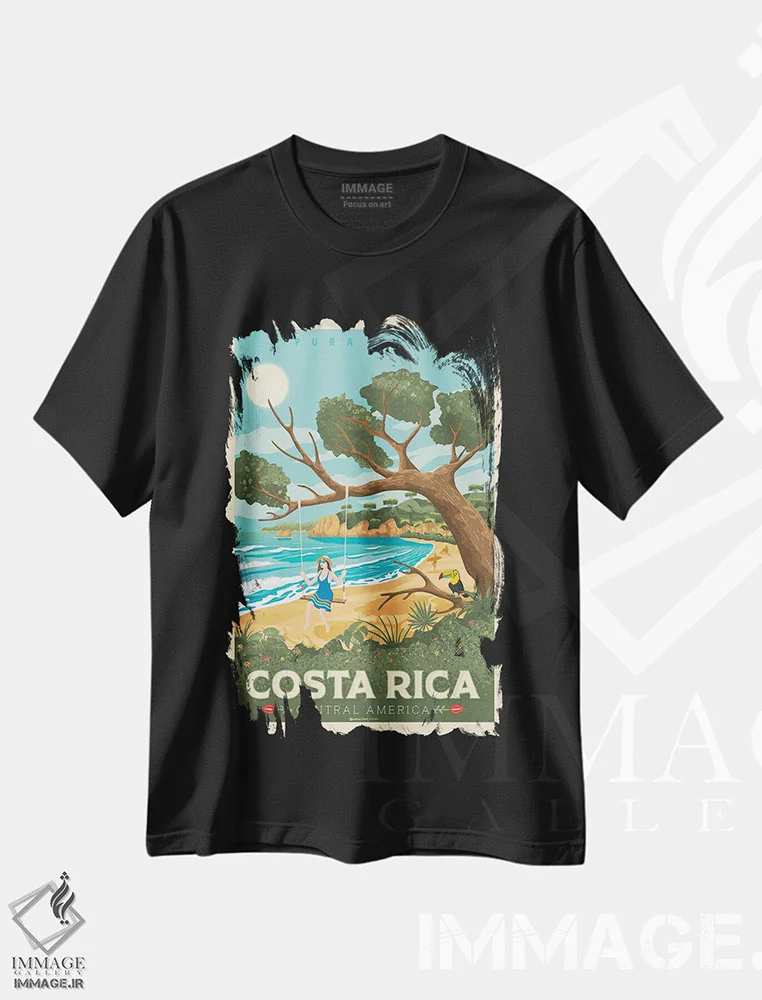 تیشرت مشکی طرح دار کاستاریکا، تزئینی اثر اولا هوپ تراول پوسترز | immage.ir