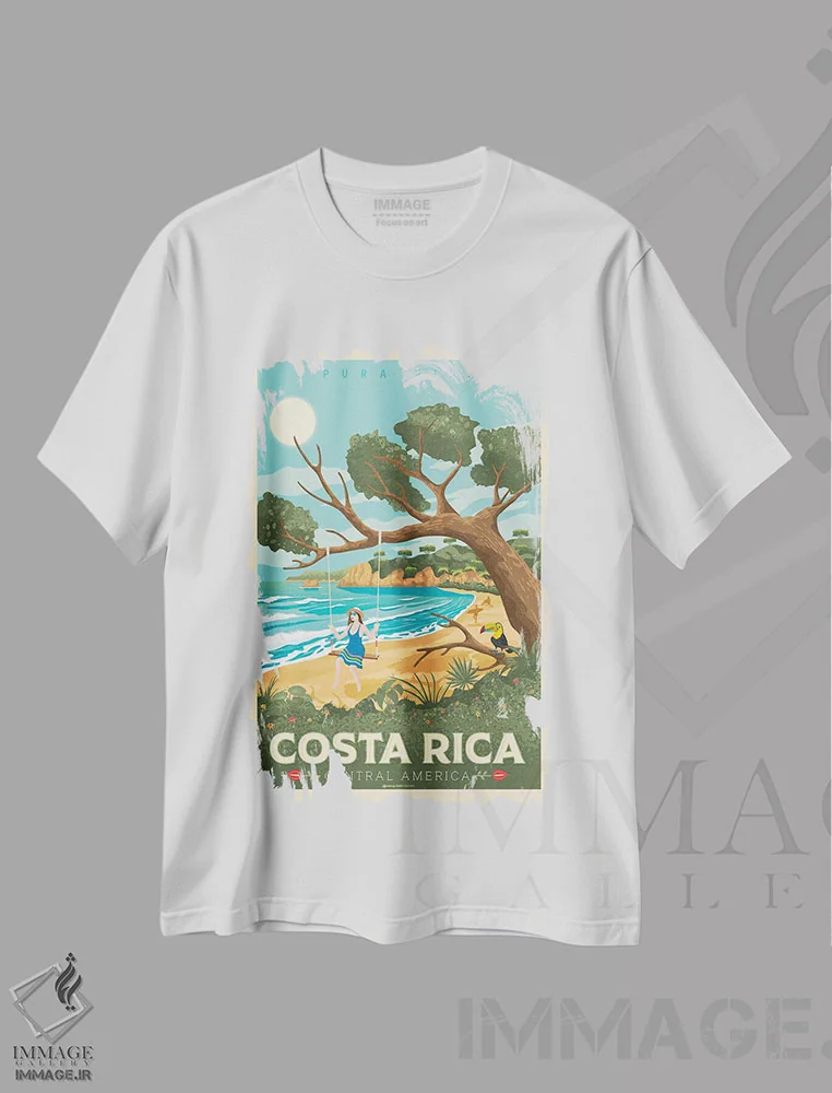 تیشرت سفید طرح دار کاستاریکا، تزئینی اثر اولا هوپ تراول پوسترز | فروشگاه ایماژ