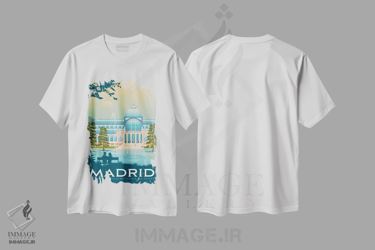 تیشرت سفید طرح دار مادرید پالاسیو د کریستال اسپانیا، هنر دیجیتال اثر اولا هوپ تراول پوسترز | immage.ir