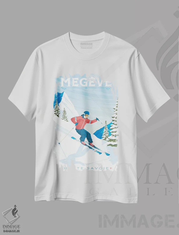 تیشرت سفید طرح دار منطقه اسکی مگوو ساوآر فرانسه، هنر دیجیتال اثر اولا هوپ تراول پوسترز | فروشگاه ایماژ