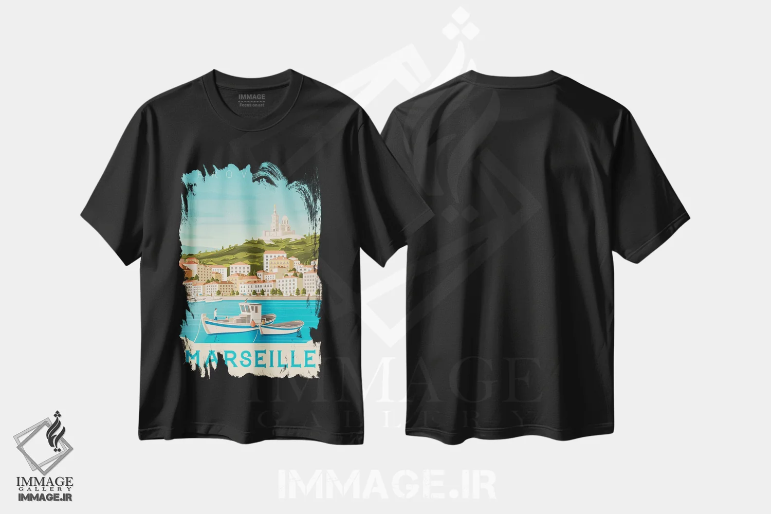 تیشرت مشکی طرح دار مارسی پرووانس فرانسه، هنر دیجیتال اثر اولا هوپ تراول پوسترز | فروشگاه ایماژ