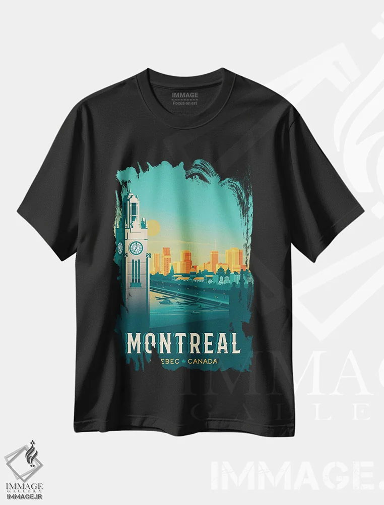 تیشرت مشکی طرح دار مونترال برج ساعت کبک کانادا، هنر دیجیتال اثر اولا هوپ تراول پوسترز | فروشگاه ایماژ
