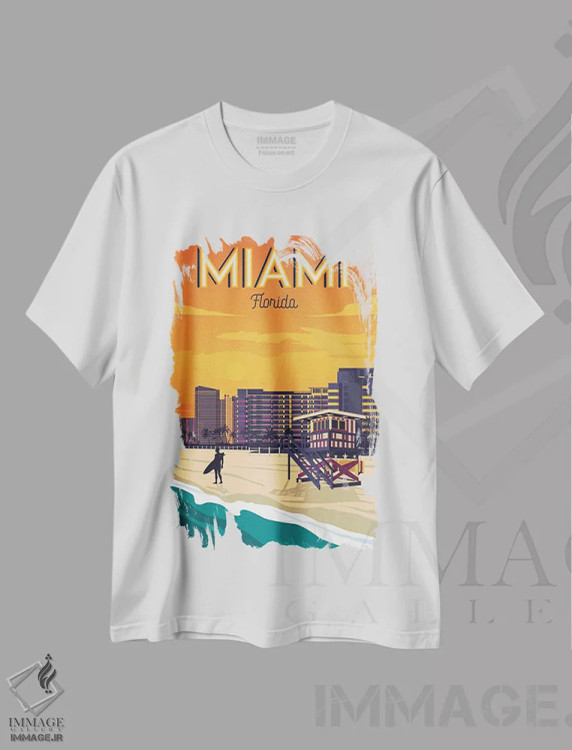 تیشرت سفید طرح دار میامی بیچ فلوریدا ایالات متحده، هنر دیجیتال اثر اولا هوپ تراول پوسترز | immage.ir