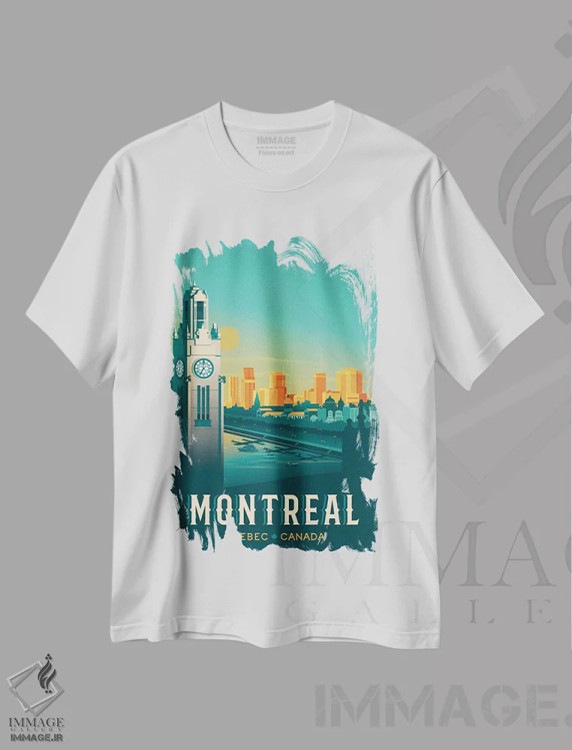 تیشرت سفید طرح دار مونترال برج ساعت کبک کانادا، هنر دیجیتال اثر اولا هوپ تراول پوسترز | immage.ir