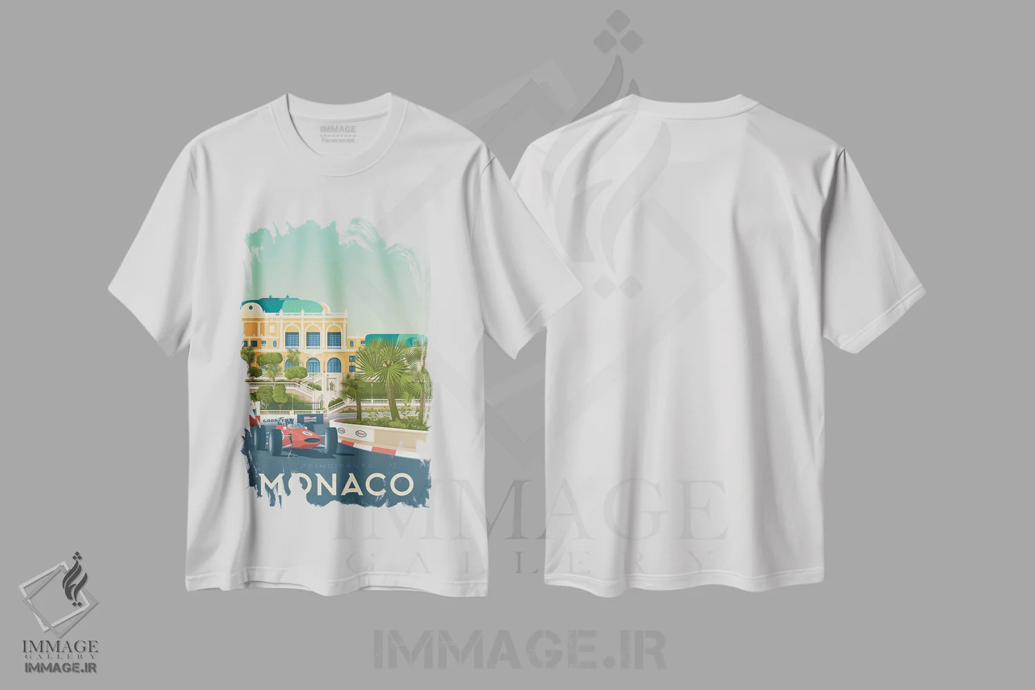 تیشرت سفید طرح دار موناکو فرمول یک ریویرا فرانسه، هنر دیجیتال اثر اولا هوپ تراول پوسترز | فروشگاه ایماژ