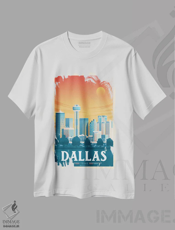 تیشرت سفید طرح دار دالاس تگزاس، تزئینی اثر اولا هوپ تراول پوسترز | immage.ir