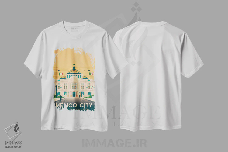 تیشرت سفید طرح دار مکزیکوسیتی پالاسیو د بلاس آرتس، هنر دیجیتال اثر اولا هوپ تراول پوسترز | فروشگاه ایماژ