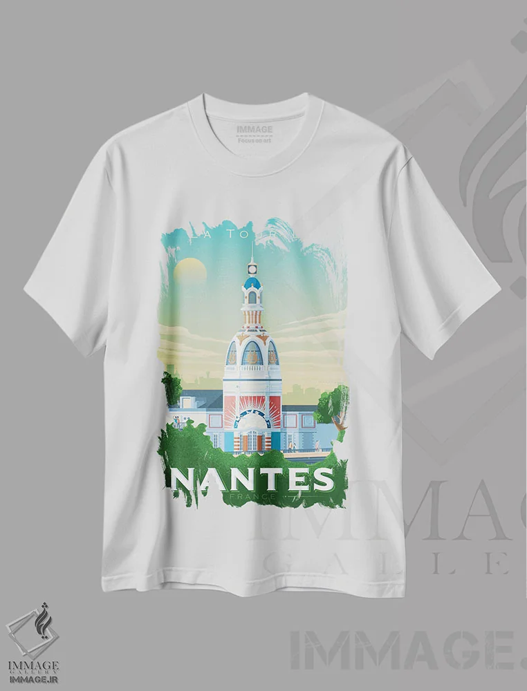 تیشرت سفید طرح دار نانت تور لو فرانسه، هنر دیجیتال اثر اولا هوپ تراول پوسترز | فروشگاه ایماژ