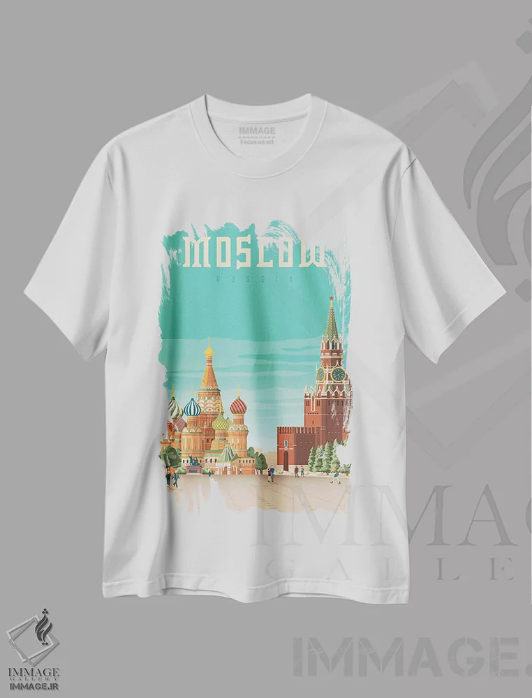 تیشرت سفید طرح دار مسکو کلیسای سنت باسیل میدان سرخ، هنر دیجیتال اثر اولا هوپ تراول پوسترز | immage.ir