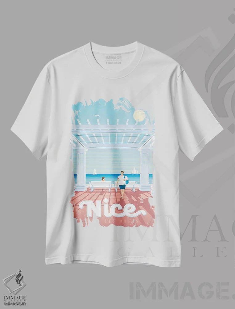 تیشرت سفید طرح دار نیس پرومناد دز آنگله فرانسه، هنر دیجیتال اثر اولا هوپ تراول پوسترز | فروشگاه ایماژ