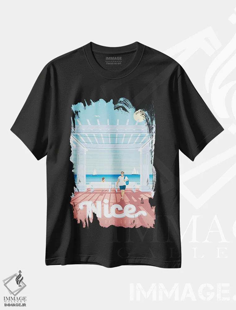 تیشرت مشکی طرح دار نیس پرومناد دز آنگله فرانسه، هنر دیجیتال اثر اولا هوپ تراول پوسترز | immage.ir