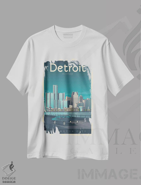 تیشرت سفید طرح دار دیترویت میشیگان، تزئینی اثر اولا هوپ تراول پوسترز | فروشگاه ایماژ