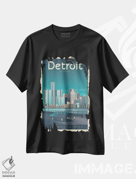 تیشرت مشکی طرح دار دیترویت میشیگان، تزئینی اثر اولا هوپ تراول پوسترز | immage.ir