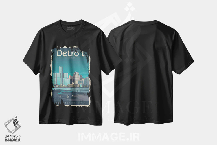 تیشرت مشکی طرح دار دیترویت میشیگان، تزئینی اثر اولا هوپ تراول پوسترز | immage.ir