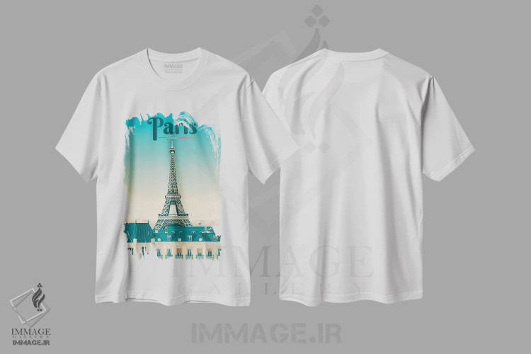 تیشرت سفید طرح دار پاریس برج ایفل فرانسه، هنر دیجیتال اثر اولا هوپ تراول پوسترز | immage.ir