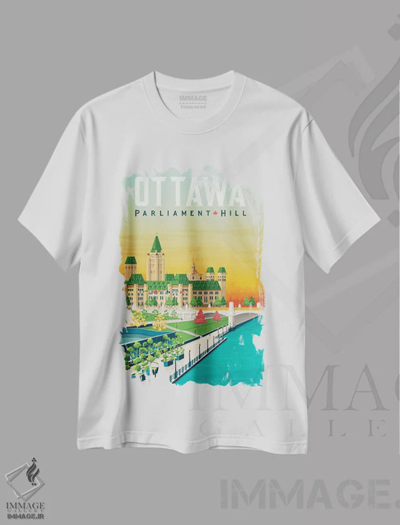 تیشرت سفید طرح دار اتاوا تپه پارلمان انتاریو کانادا، هنر دیجیتال اثر اولا هوپ تراول پوسترز | فروشگاه ایماژ