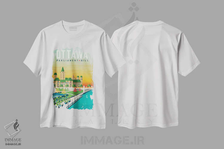 تیشرت سفید طرح دار اتاوا تپه پارلمان انتاریو کانادا، هنر دیجیتال اثر اولا هوپ تراول پوسترز | فروشگاه ایماژ