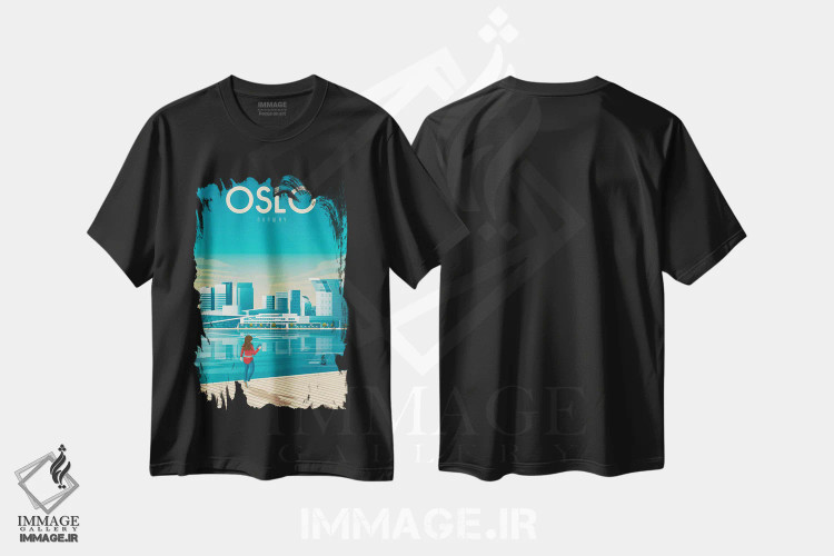 تیشرت مشکی طرح دار اسلو نروژ، هنر دیجیتال اثر اولا هوپ تراول پوسترز | فروشگاه ایماژ