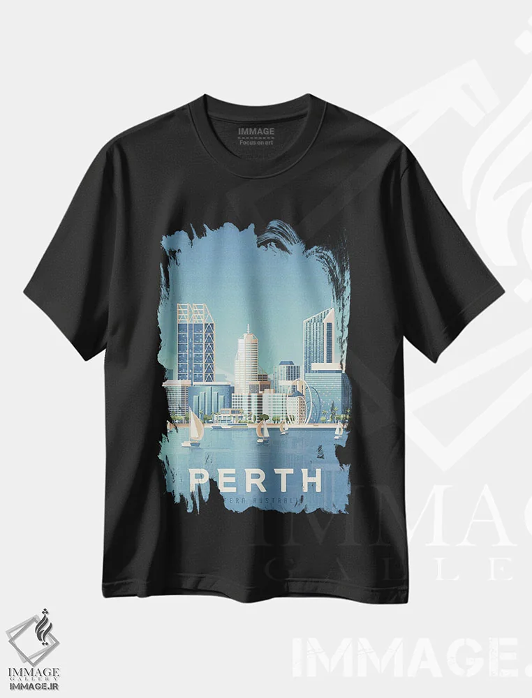 تیشرت مشکی طرح دار پرت استرالیا، هنر دیجیتال اثر اولا هوپ تراول پوسترز | فروشگاه ایماژ