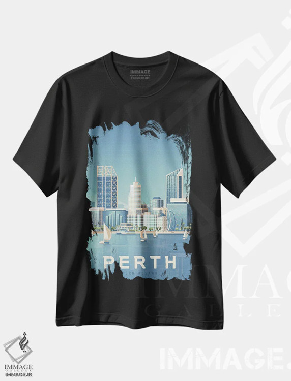 تیشرت مشکی طرح دار پرت استرالیا، هنر دیجیتال اثر اولا هوپ تراول پوسترز | فروشگاه ایماژ