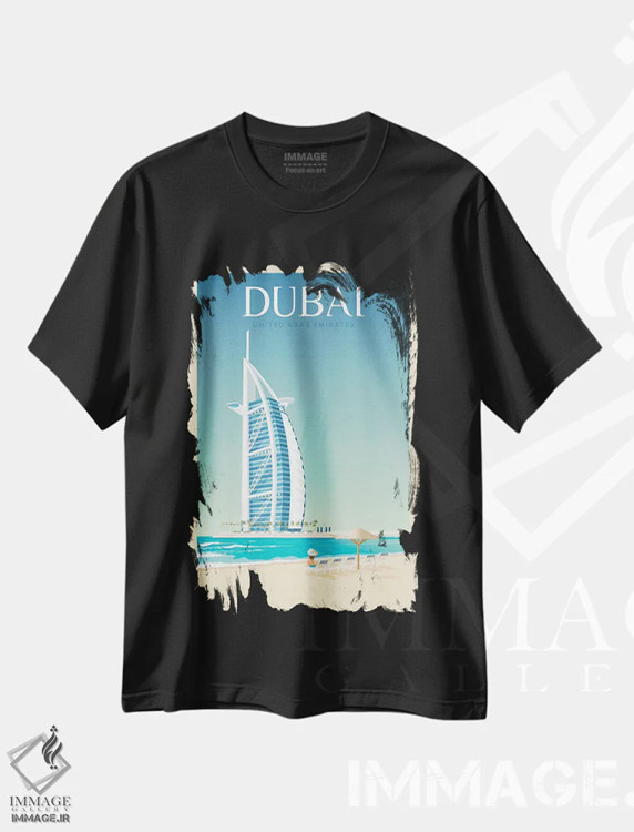 تیشرت مشکی طرح دار دبی، تزئینی اثر اولا هوپ تراول پوسترز | immage.ir