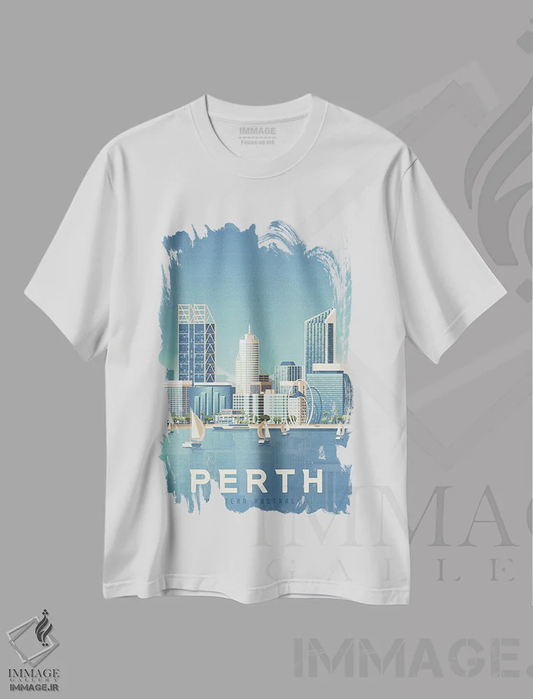 تیشرت سفید طرح دار پرت استرالیا، هنر دیجیتال اثر اولا هوپ تراول پوسترز | immage.ir